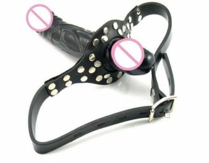 Faux Leather Silicone Double Ended Penis Dildo Mouth Plug Gag Two Sizes - Image 3