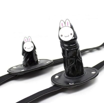 Faux Leather Silicone Penis Dildo Mouth Plug Gag Two Sizes