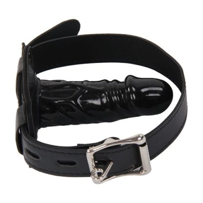 Faux Leather Silicone Penis Dildo Mouth Plug Gag Two Sizes - Image 4