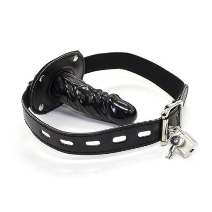 Faux Leather Silicone Penis Dildo Mouth Plug Gag Two Sizes - Image 5