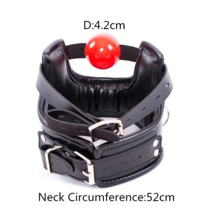 Black Faux Leather Soft Sponge Padded Posture Ball Gag Bondage Neck Collar - Image 3