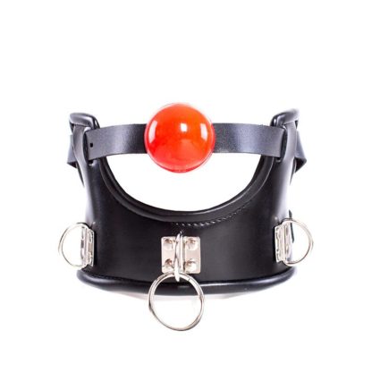 Black Faux Leather Soft Sponge Padded Posture Ball Gag Bondage Neck Collar - Image 2