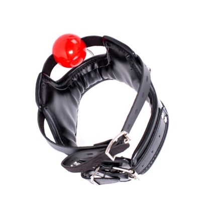 Black Faux Leather Soft Sponge Padded Posture Ball Gag Bondage Neck Collar - Image 5