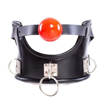 Black Faux Leather Soft Sponge Padded Posture Ball Gag Bondage Neck Collar