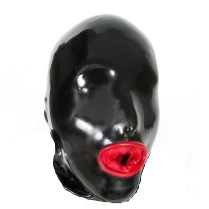 Mens Full Face Black Latex Rubber Zip Tongue Hood Two Thicknesses