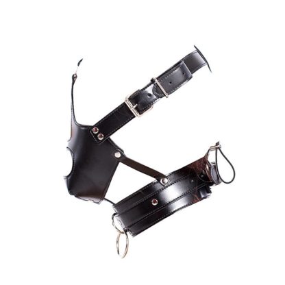 Faux Leather Hood Collar Head Harness Detachable Plug Mouth Gag - Image 3