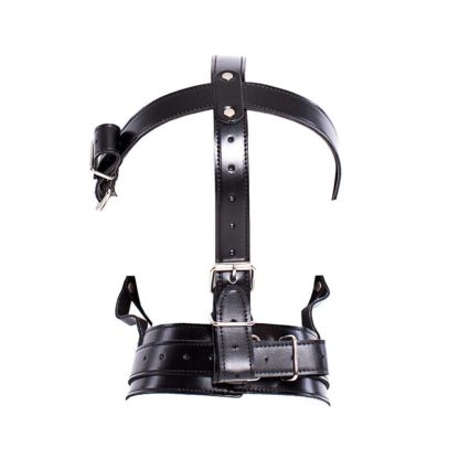 Faux Leather Hood Collar Head Harness Detachable Plug Mouth Gag - Image 4