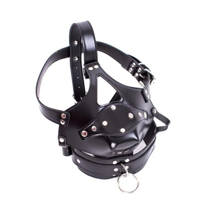 Faux Leather Hood Collar Head Harness Detachable Plug Mouth Gag - Image 5