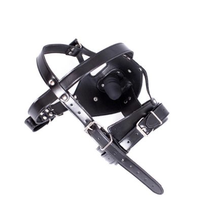 Faux Leather Hood Collar Head Harness Detachable Plug Mouth Gag - Image 6