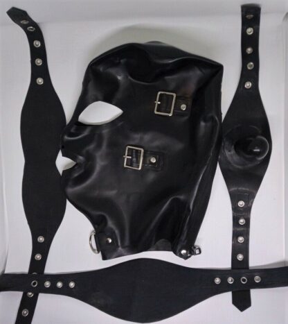 Latex Rubber Hood Full Enclosure Set With Eyeshade Cover - 2x Mouth Cover/Gag - Image 4