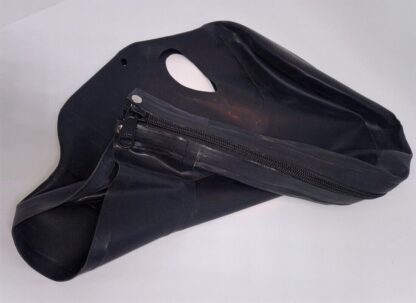 Black Latex Rubber Gummi Hood Head Face Mask Open Eyes Zipper Back Nose Holes - Image 3
