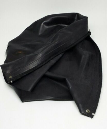 Black Latex Rubber Gummi Hood Head Face Mask Open Eyes Zipper Back Nose Holes - Image 4