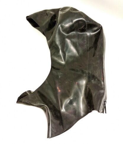 Black Latex Rubber Hood Mask Open Face Zipper Back Nose Holes Natural Rubber - Image 2