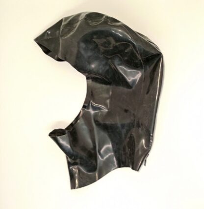 Black Latex Rubber Hood Mask Open Face Zipper Back Nose Holes Natural Rubber - Image 3