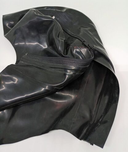 Black Latex Rubber Hood Mask Open Face Zipper Back Nose Holes Natural Rubber - Image 4
