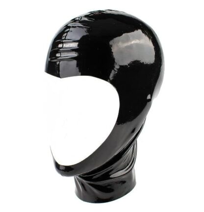 Black Latex Rubber Hood Mask Open Face Zipper Back Nose Holes Natural Rubber