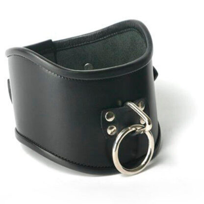 Black Faux Leather Classic Posture Bondage Locking Neck Collar Single Buckle - Image 2