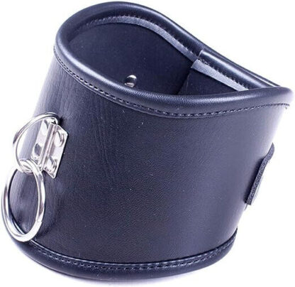Black Faux Leather Classic Posture Bondage Locking Neck Collar Single Buckle - Image 3