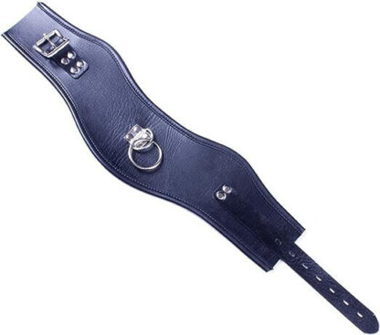 Black Faux Leather Classic Posture Bondage Locking Neck Collar Single Buckle - Image 4