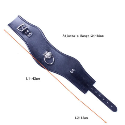 Black Faux Leather Classic Posture Bondage Locking Neck Collar Single Buckle - Image 5