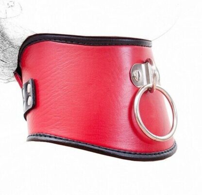 Red/Black Faux Leather Classic Posture Bondage Neck Collar - Image 3