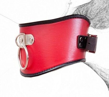Red/Black Faux Leather Classic Posture Bondage Neck Collar - Image 4