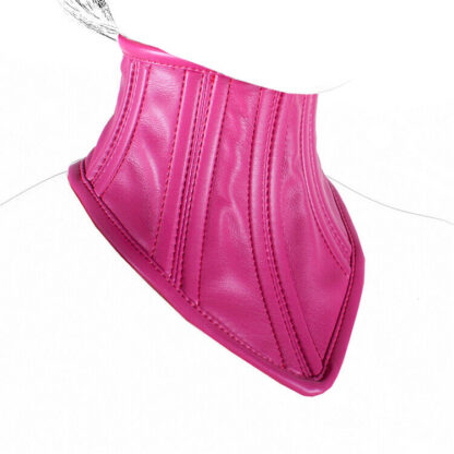 Pink/Rose Faux Leather Corset Posture Bondage Neck Collar - Image 3