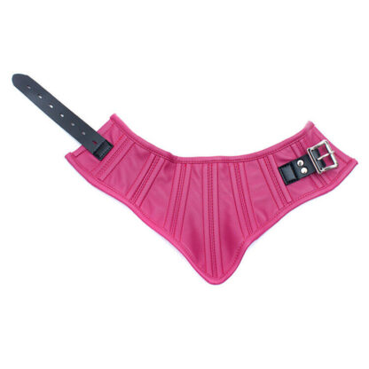 Pink/Rose Faux Leather Corset Posture Bondage Neck Collar - Image 4