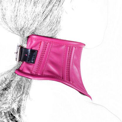 Pink/Rose Faux Leather Corset Posture Bondage Neck Collar - Image 8