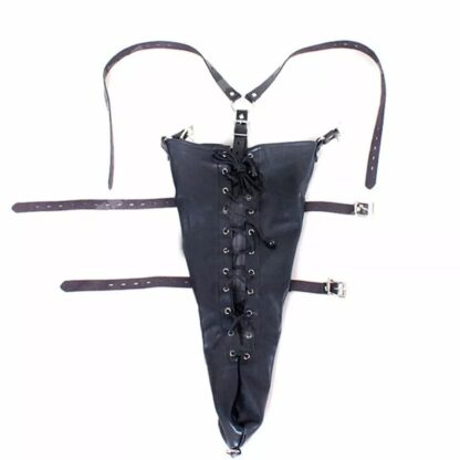 Black Faux Leather Lace Up Version Single Glove Over Shoulder Bondage Arm Binder Monoglove