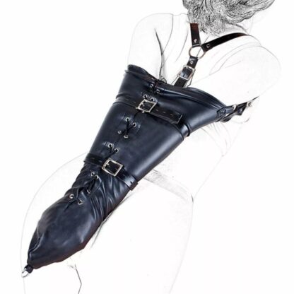 Black Faux Leather Lace Up Version Single Glove Over Shoulder Bondage Arm Binder Monoglove - Image 4