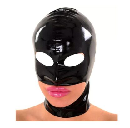 Black Latex Rubber Gummi Open Chin Hood Mask Zipper Nose Holes Natural Rubber - Image 2