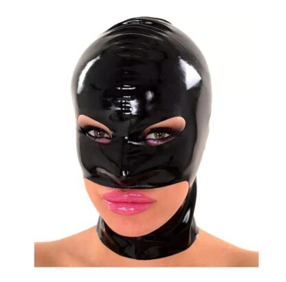 Black Latex Rubber Gummi Open Chin Hood Mask Zipper Nose Holes Natural Rubber