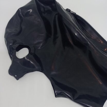 Black Latex Rubber Gummi Open Chin Hood Mask Zipper Nose Holes Natural Rubber - Image 6