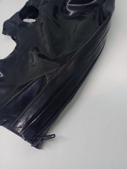 Black Latex Rubber Gummi Open Chin Hood Mask Zipper Nose Holes Natural Rubber - Image 7