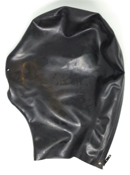 Black Latex Rubber Gummi Hood Mask Full Face Zipper Nose Holes Natural Rubber - Image 2