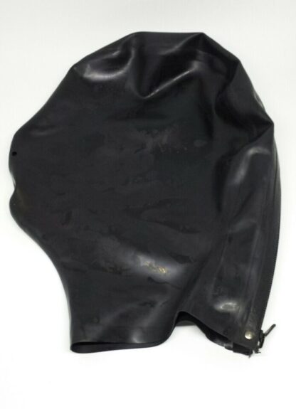 Black Latex Rubber Gummi Hood Mask Full Face Zipper Nose Holes Natural Rubber - Image 3