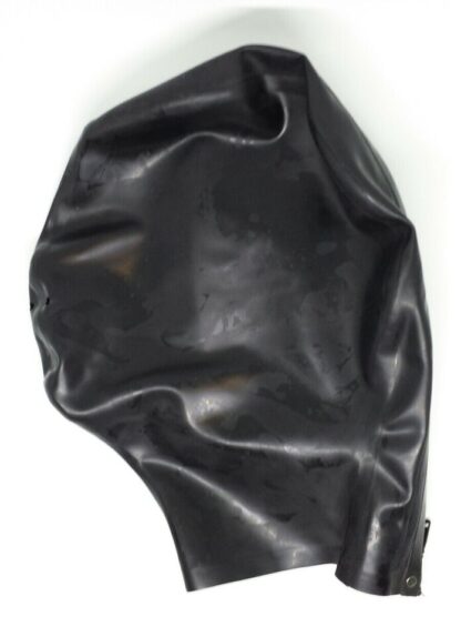 Black Latex Rubber Gummi Hood Mask Full Face Zipper Nose Holes Natural Rubber - Image 4