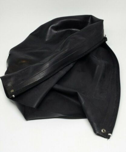 Black Latex Rubber Gummi Hood Mask Full Face Zipper Nose Holes Natural Rubber - Image 5