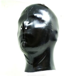 Black Latex Rubber Gummi Hood Mask Full Face Zipper Nose Holes Natural Rubber