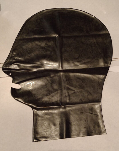 Black Latex Rubber Hood Mask Pull On 2D Open Mouth Nose Holes Natural Rubber - Image 2