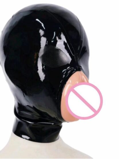 Black Latex Rubber Vagina Hood Mask Zipper Back Natural Rubber