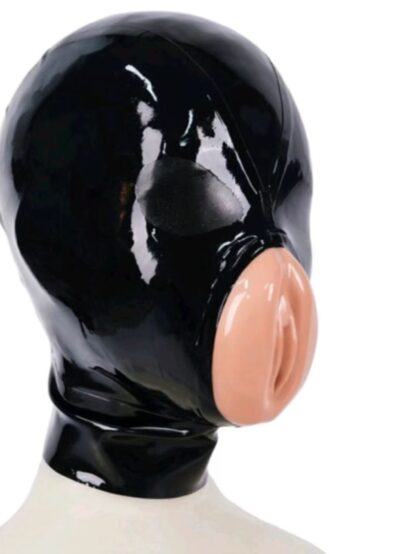 Black Latex Rubber Vagina Hood Mask Zipper Back Natural Rubber - Image 2