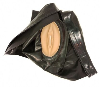 Black Latex Rubber Vagina Hood Mask Zipper Back Natural Rubber - Image 5