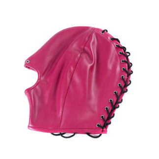 Rose/Pink Faux Leather Bondage Fetish Cosplay Hood Blindfold Mask Open Mouth Lace Back