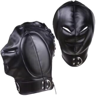 Faux Leather Padded Bondage Fetish Gimp Hood Mask Black Lace Up Zip Eyes Mouth